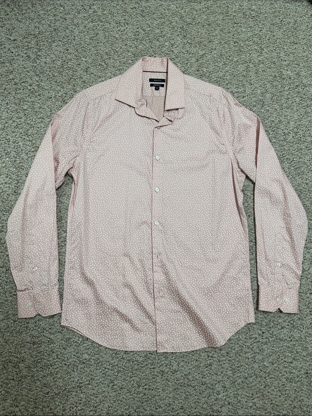 Pink Feather-Pattern Long-Sleeve Dress Shirt